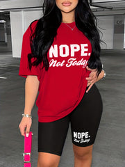 Nope Not Today Print T shirt & Shorts Outfit Women's Clothing