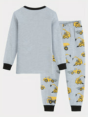 Boys 2pcs Car Print Pajama Set Long Sleeve Top & Trousers Round Neck Comfortable