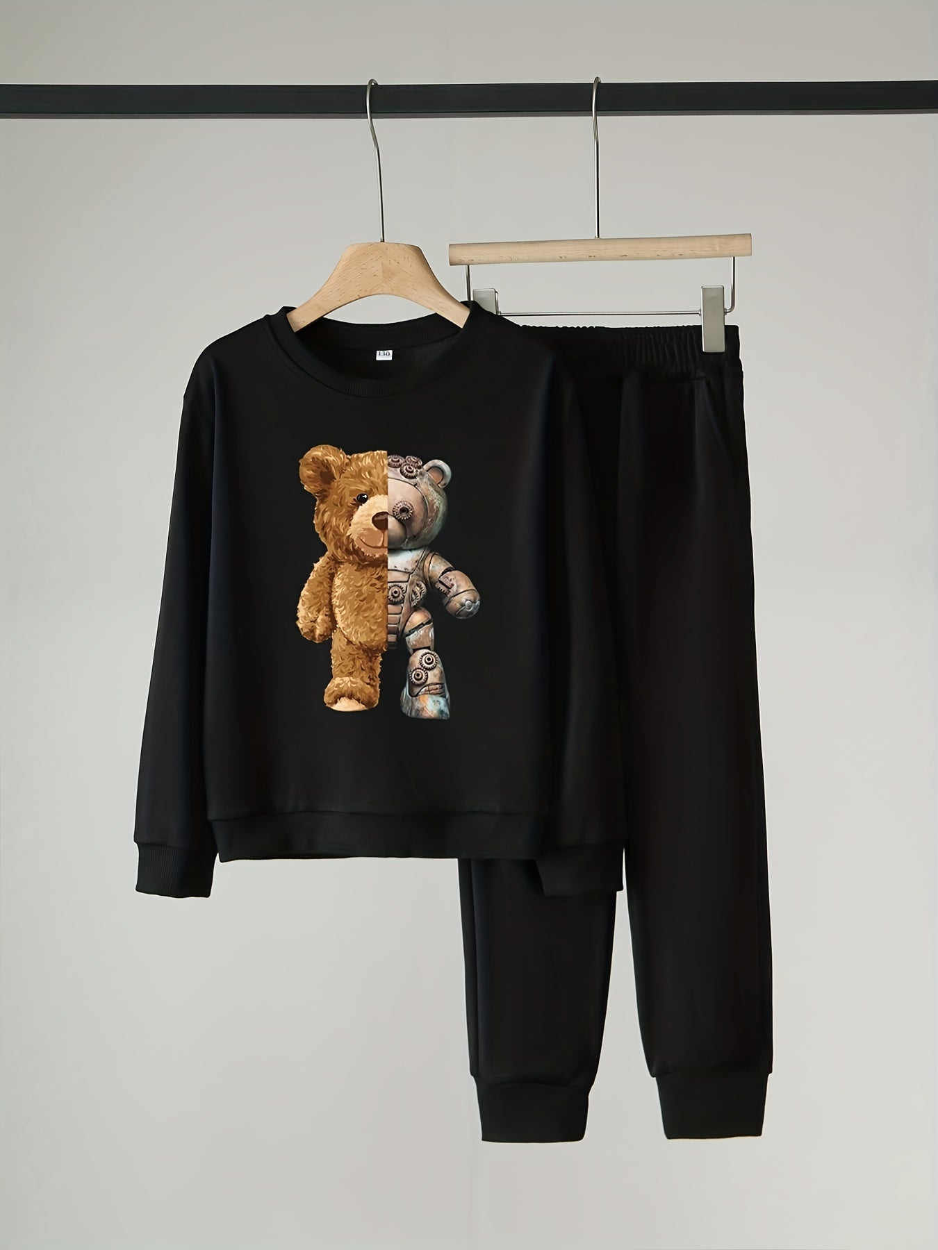 Bear Robot Pattern Boy's 2pcs Sweatshirt & Sweatpants Set for Spring Fall