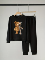 Bear Robot Pattern Boy's 2pcs Sweatshirt & Sweatpants Set for Spring Fall