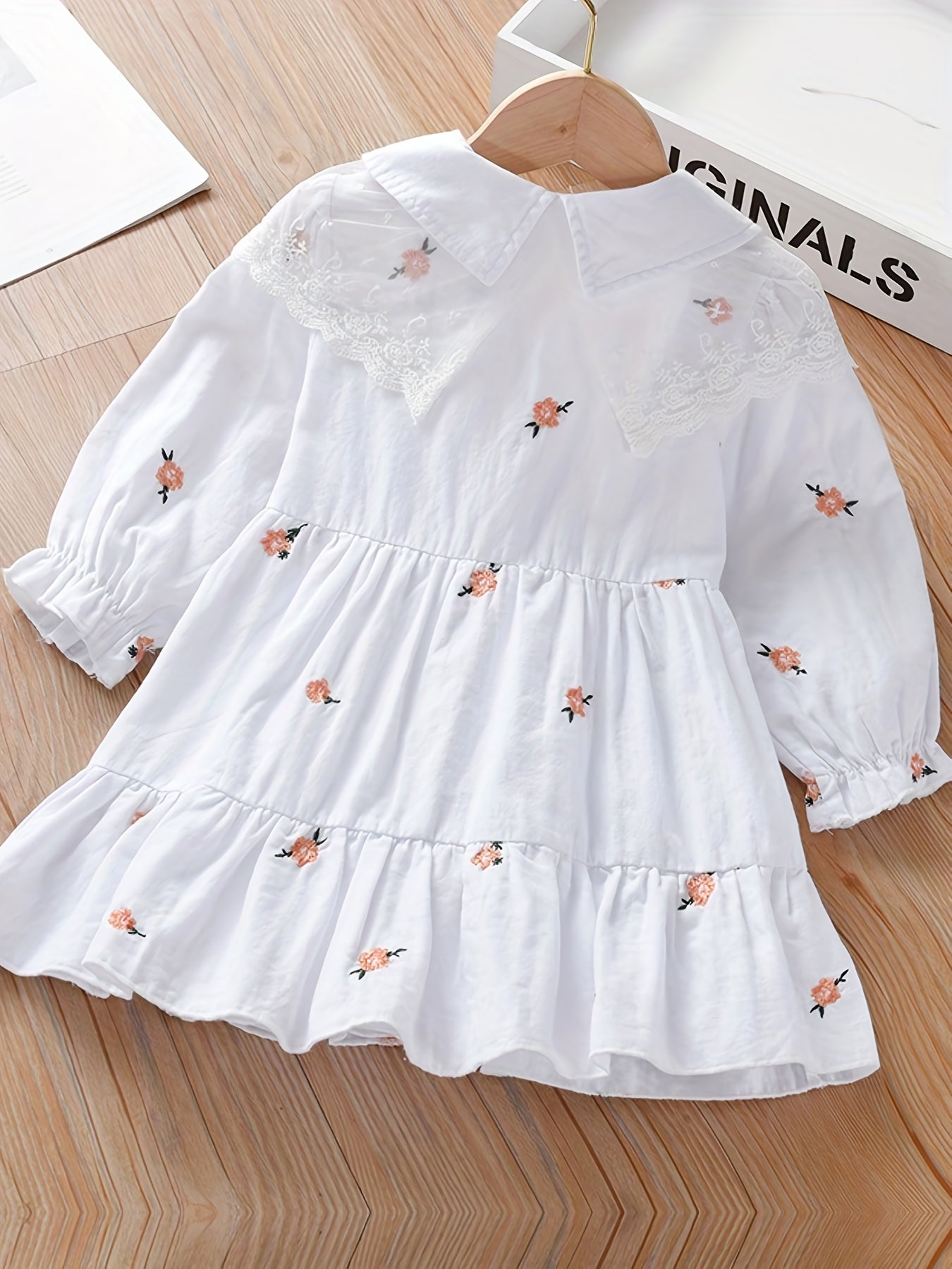 Girls' Blossom Lace Collar Dress Long Sleeve Comfy Fit Casual Autumn Spring