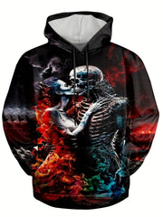 Skeleton & Woman 3D Print Hoodie Men's Pullover Autumn Winter