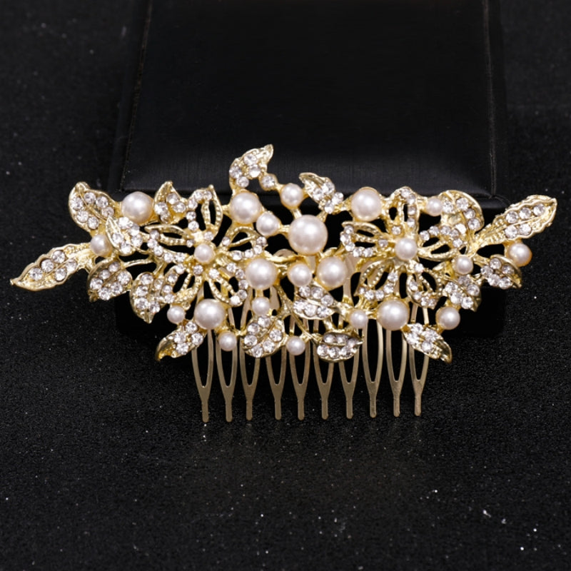 Crystal Faux Pearl Bridal Hairpin Hair Comb Clip Rhinestone Leaf