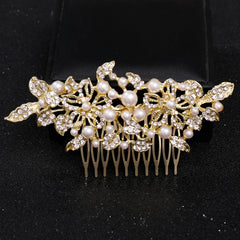 Crystal Faux Pearl Bridal Hairpin Hair Comb Clip Rhinestone Leaf