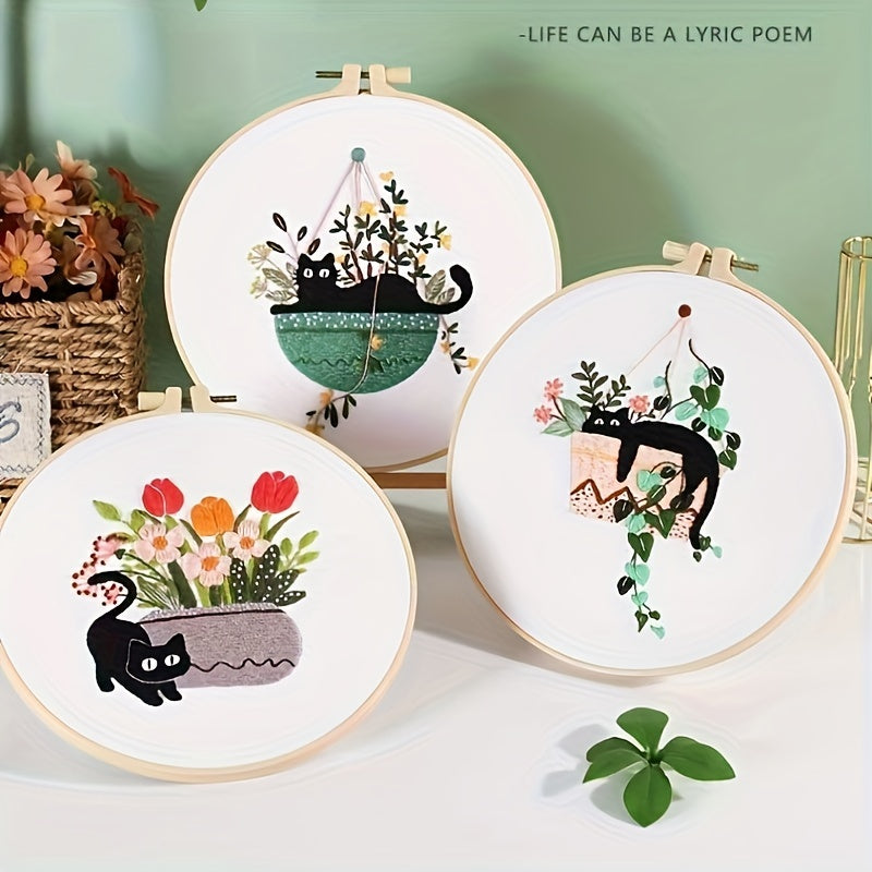Cat Embroidery Kit Cross Stitch For Beginners DIY Hand Embroidery