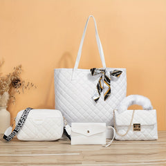 4-Piece Quilted Bag Set: Tote, Chain Bag, Purse, Crossbody w/ Scarf