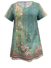Floral Print Short Sleeve Round Neck Plus Size Dress