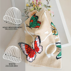 Butterfly Jacquard Beanie Khaki Soft Elastic Knit Hats For Women
