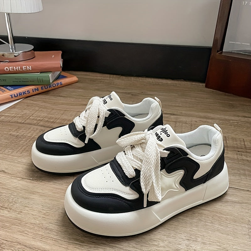 Women's Contrast Skate Shoes Casual Lace Up Platform Sneakers