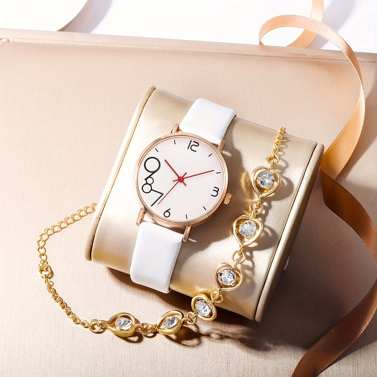 6pcs Fashionable Digital Leather Quartz Watch Set