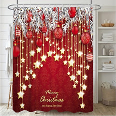 Christmas Style Shower Curtain Set with Non-Slip Bathroom Rug