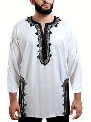 Men's Casual Ethnic 3 4 Sleeve Stand Collar Shirt Vintage Trachten Shirt