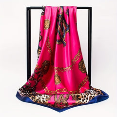 Leopard Chain Shawl Red Silk Scarf 35 43 Small Square Casual Women Wrap
