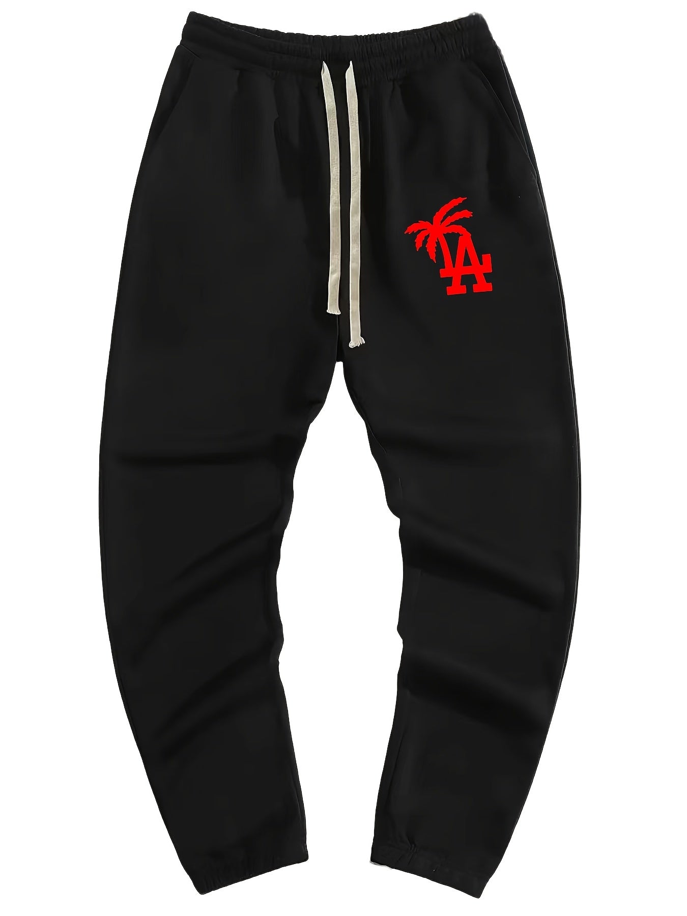 LA & Coconut Tree Print Drawstring Sweatpants Loose Fit Pants