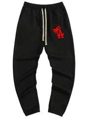 LA & Coconut Tree Print Drawstring Sweatpants Loose Fit Pants