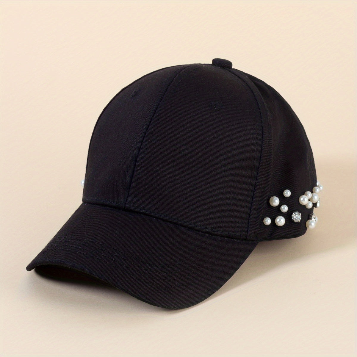 Faux Pearl Rhinestone Baseball Cap Solid Dad Hat