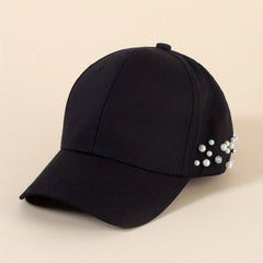 Faux Pearl Rhinestone Baseball Cap Solid Dad Hat
