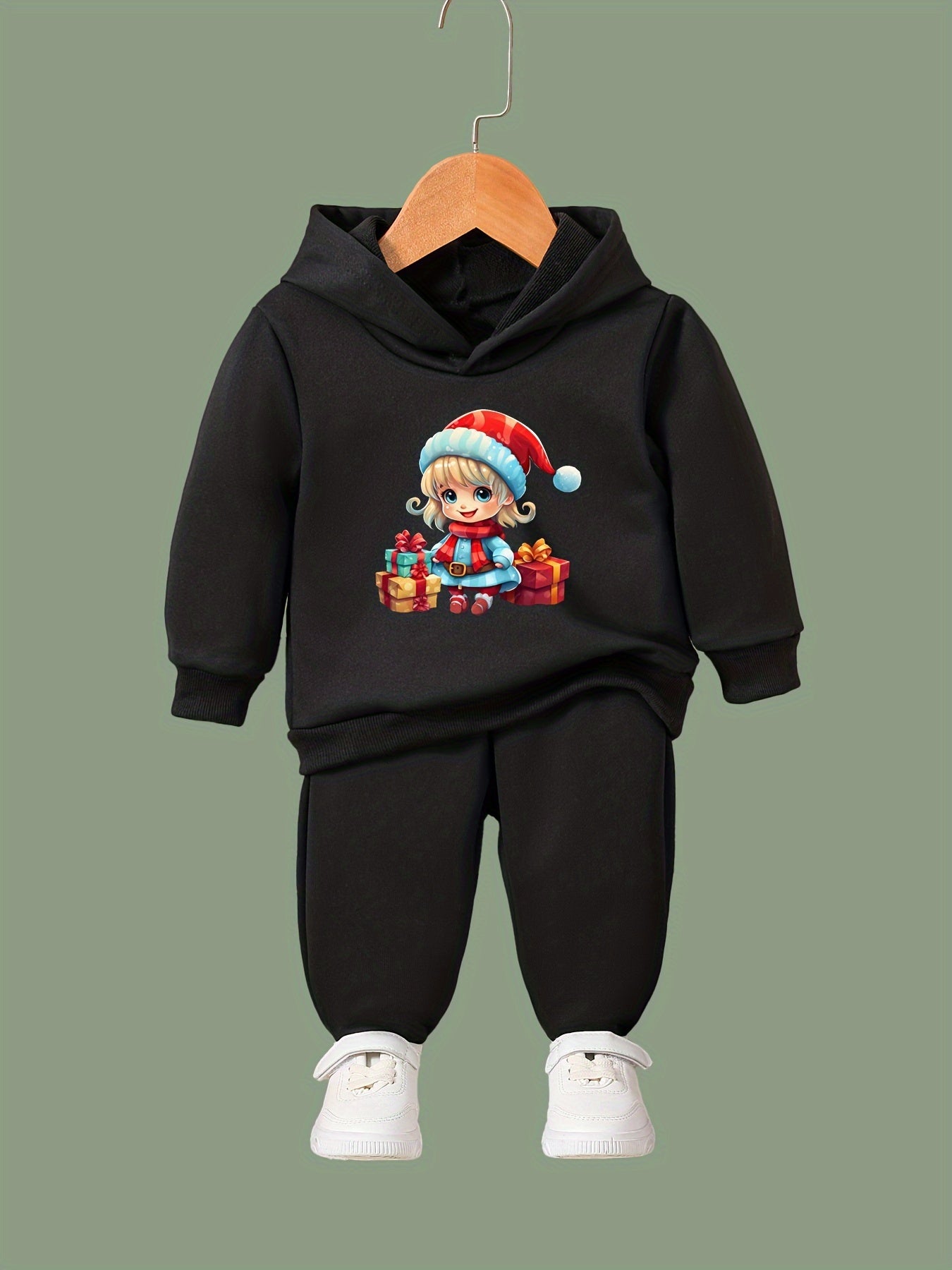 OERYUI Girls Boys 2pcs Christmas Print Hoodies Pants Set