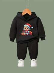 OERYUI Girls Boys 2pcs Christmas Print Hoodies Pants Set
