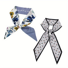 2pcs Purple Skinny Scarf Long Ribbon Neckerchief Twilly Scarf Hair Ribbon