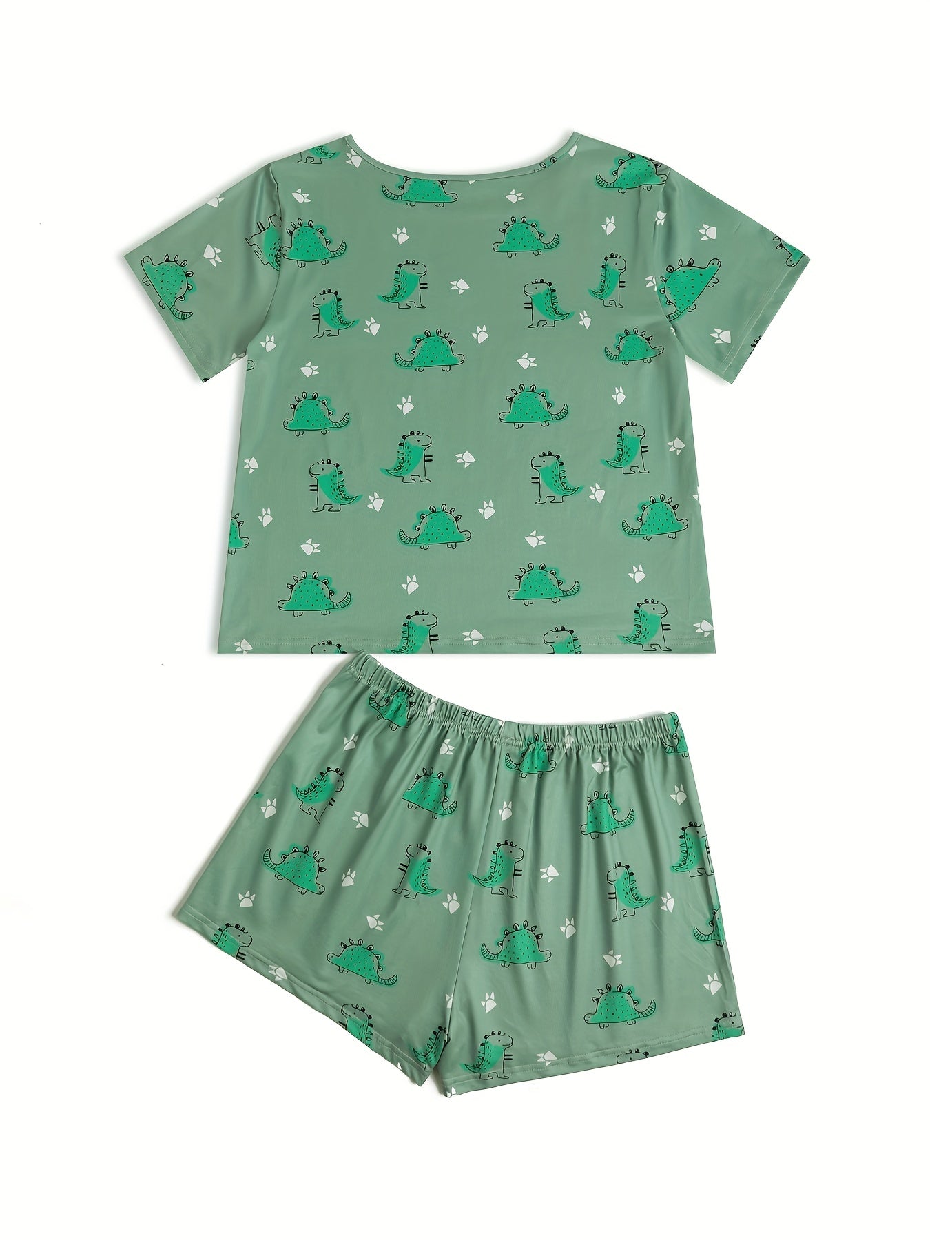 Dinosaur Print Lounge Set Short Sleeve Crew Neck Top & Elastic Waistband Shorts