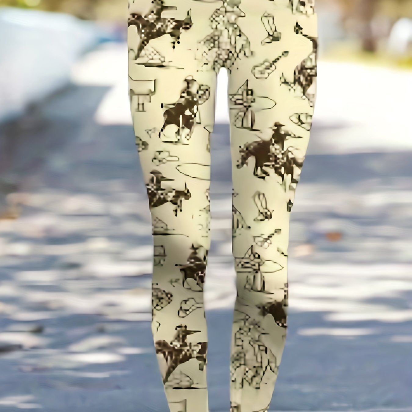 Western Style Pants Women's Plus Cowboy Print Skinny Trousers