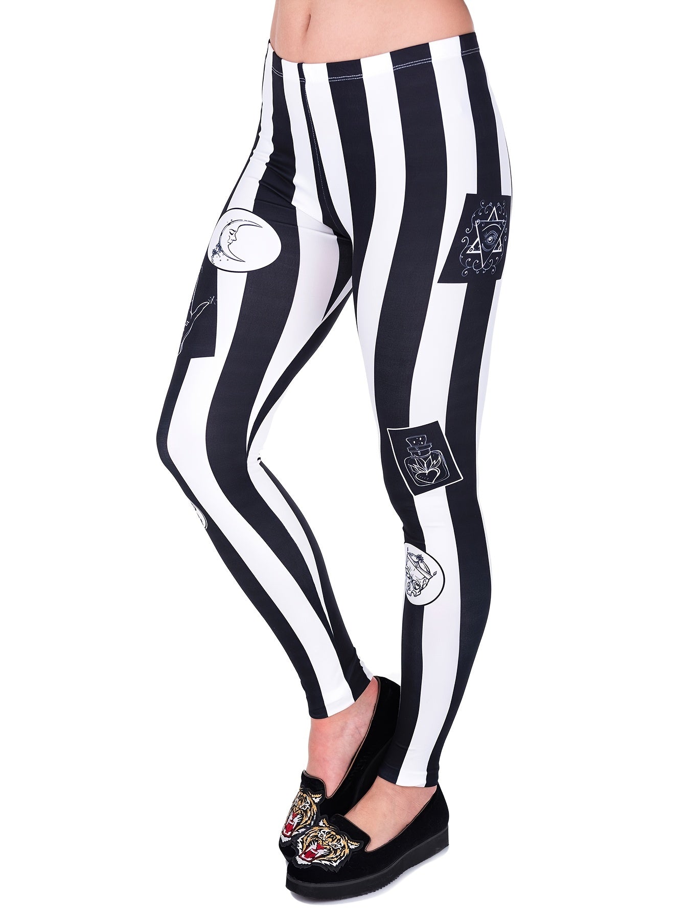 Striped Graphic Print High Waist Leggings Stretchy Skinny All Seasons Leggings