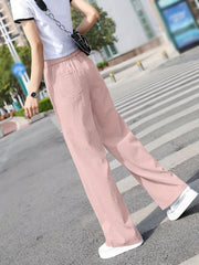 Solid Drawstring Wide Leg Pants Elastic Waist