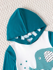 Baby Elephant Print Hooded Sweatshirt Striped Pants Set