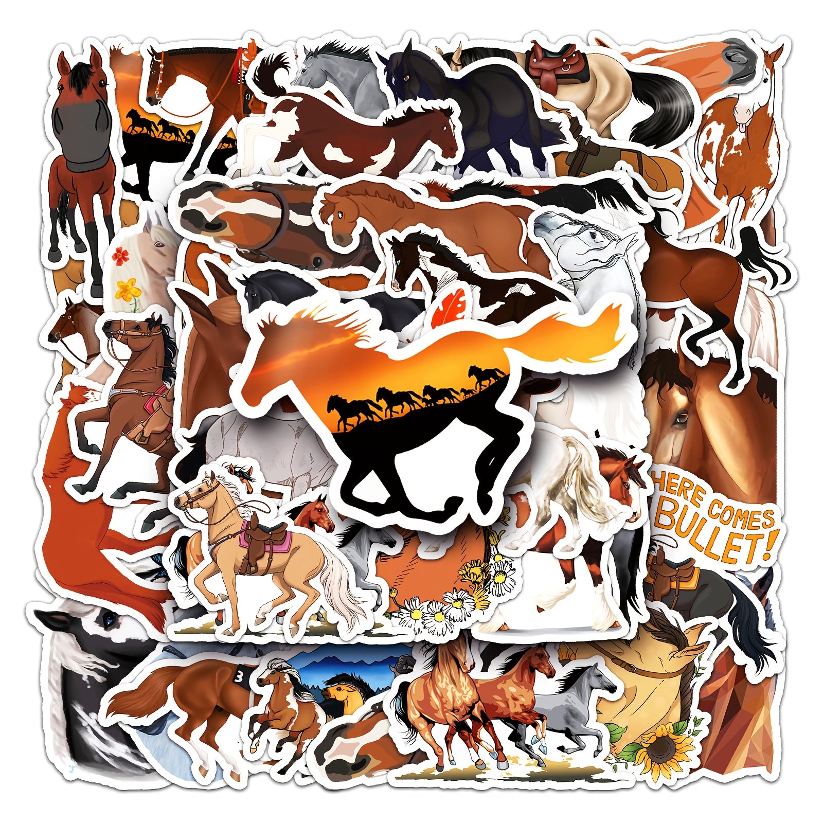 50 Horse Stickers Waterproof Decals for Water Bottles Laptops Phones