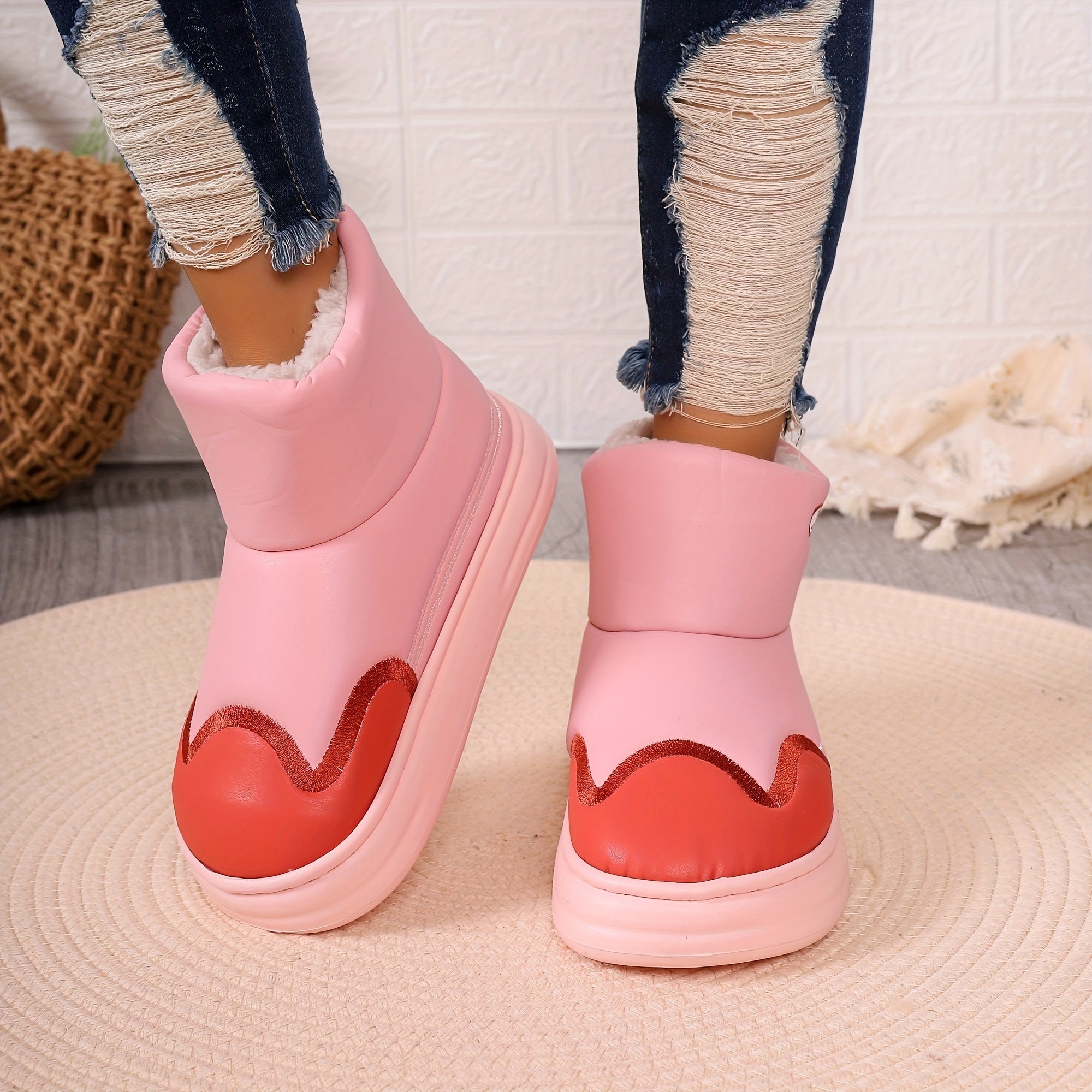 Pink Plus Fleece Warm Snow Boots Non slip Medium Tube Snow Boots
