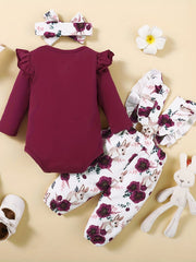 Baby Girls Floral Suspender Pants & Romper Set