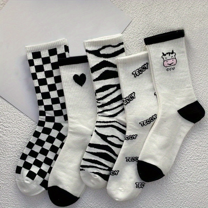 12 Pairs Cartoon Print Socks Women's Mid Tube Stockings