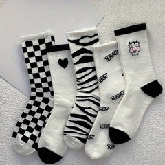 12 Pairs Cartoon Print Socks Women's Mid Tube Stockings