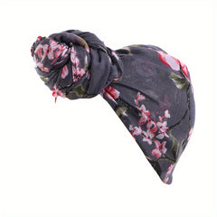 Vintage Flower Print Turban Cap Boho Twist Pleated Elastic Head Wrap