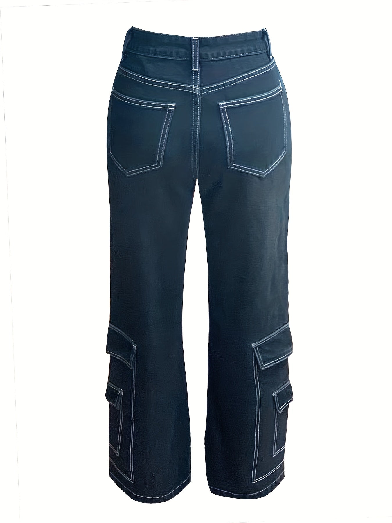 Cargo Denim Pants High Rise Loose Fit