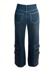 Cargo Denim Pants High Rise Loose Fit