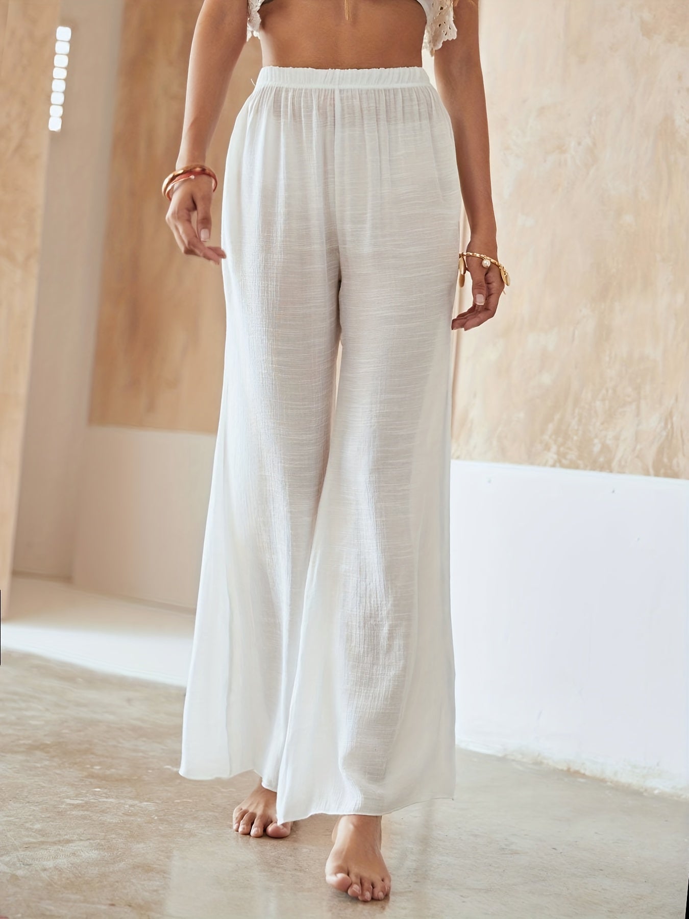 Semi Sheer Cover Up Trousers Loose Fit Beachwear Pants