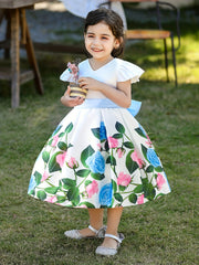 Rose Graphic Bow Tutu Dress for Toddler Girl