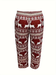 Christmas Lounge Set: Elk & Snowflake Striped Print Blouse & Pants Paj
