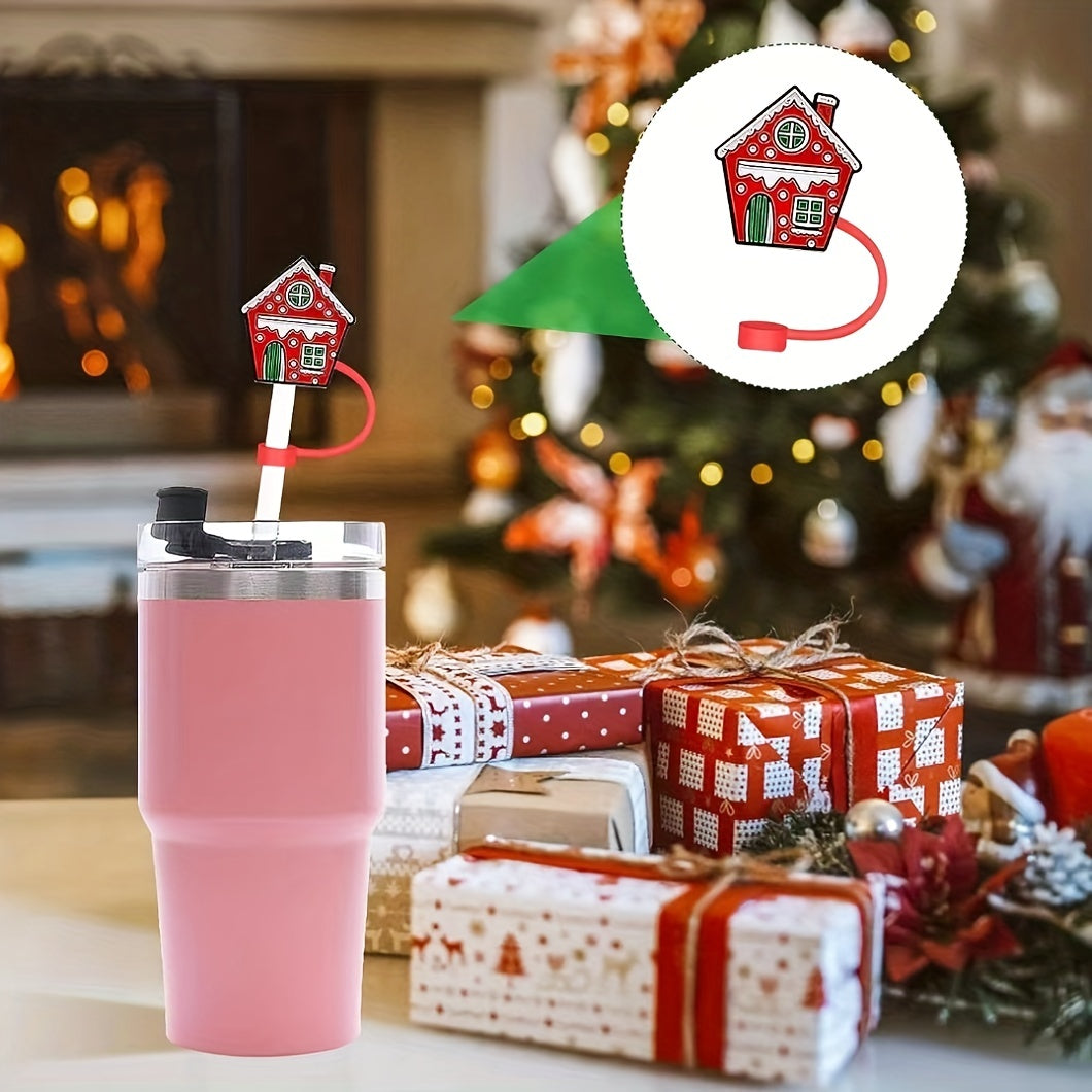 12pcs Christmas Silicone Straw Cover Reusable Straw Plug for Cup AC