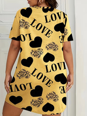 Heart & Letter Print Lounge Dress Short Sleeve Tee Nightdress
