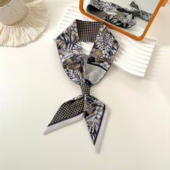 Plaid Flower Skinny Scarf Classic Long Ribbon Neckerchief Satin Twilly Scarf
