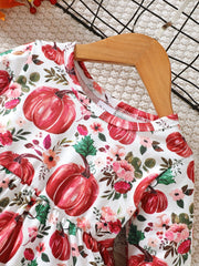 Halloween Baby Girl's Pumpkin Print Dress Long Sleeve