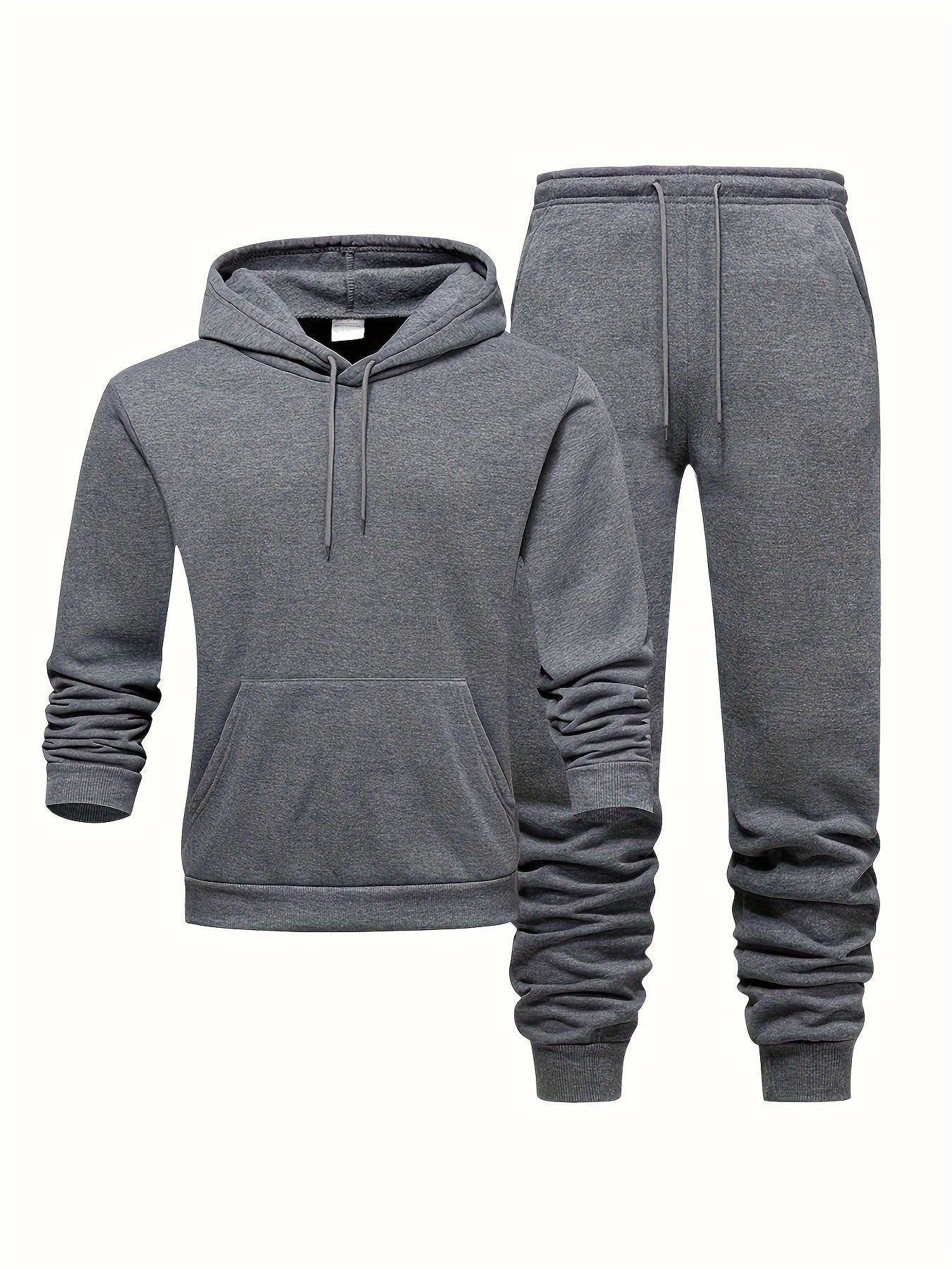 Men's Solid 2pcs Casual Loose Comfy Hoodie And Drawstring Waist Sweatpants Set