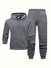 Men's Solid 2pcs Casual Loose Comfy Hoodie And Drawstring Waist Sweatpants Set