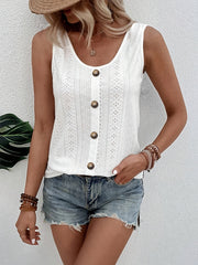 Eyelet Button Front Tank Top Sleeveless Summer Top