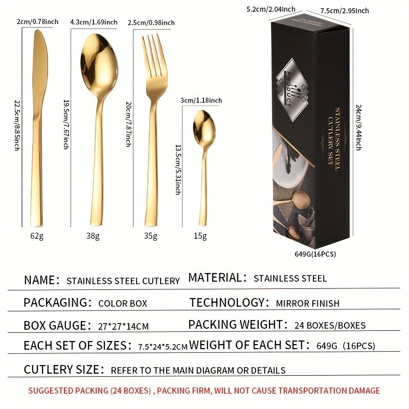 16pcs Multicolor Titanium Plated Stainless Steel Tableware Set