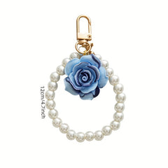 Faux Pearl Wristlet Keychain Gradient Matte Flower Key Chain