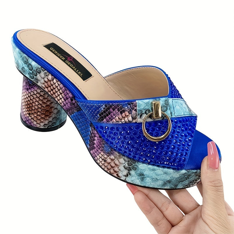 Women's Snakeskin Platform Heel Sandals Peep Toe Party Shoes